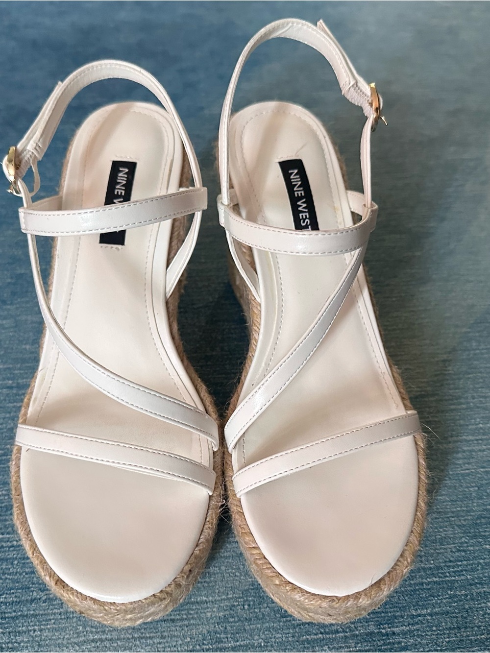 Nine West Cream Strappy Espadrille Wedge Sandals